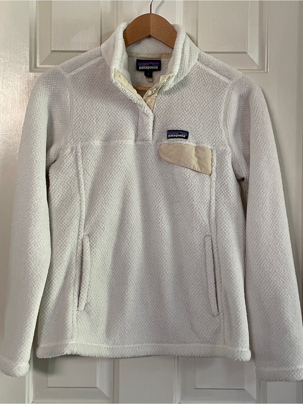 Patagonia Re-Tool Snap-T Fleece Teddy Pullover, Cream, Tan. Women's Small